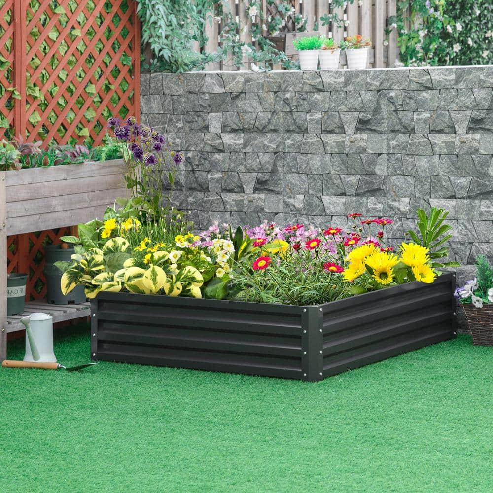 Outsunny 4' x 4' x 1' Galvanized Raised Garden Bed, Planter Raised Bed with Steel Frame for Vegetables, Flowers, Plants and Herbs, Gray