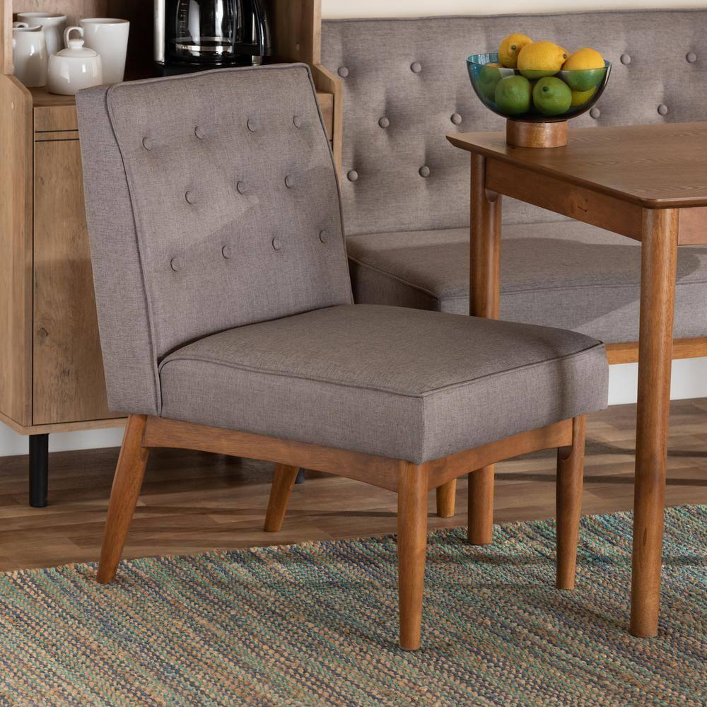 Riordan Fabric Upholstered and Wood Dining Chair Gray/Walnut Brown - Baxton Studio