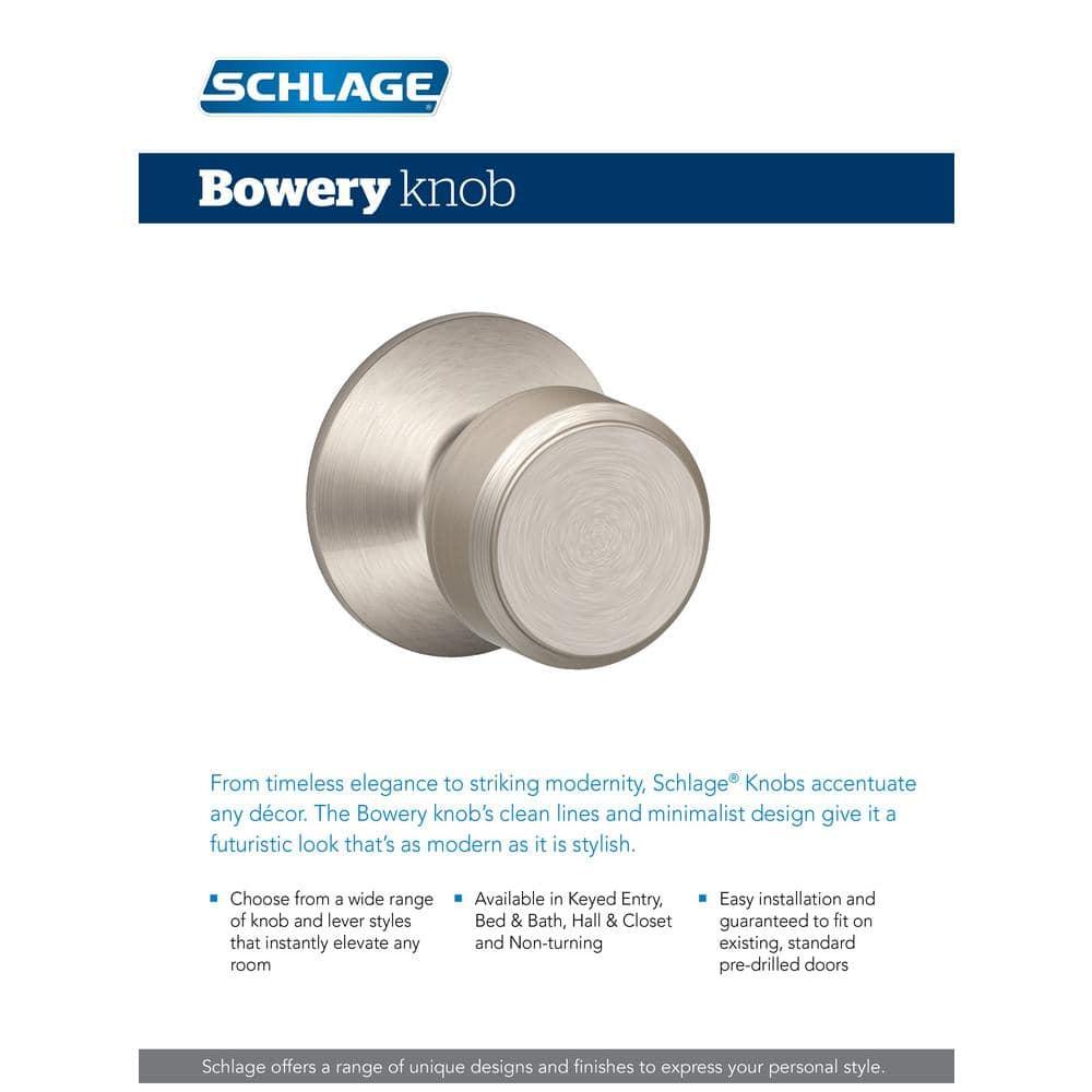 Schlage F10 BWE 619 Bowery Door Knob, Hall & Closet Passage Lock, Satin Nickel