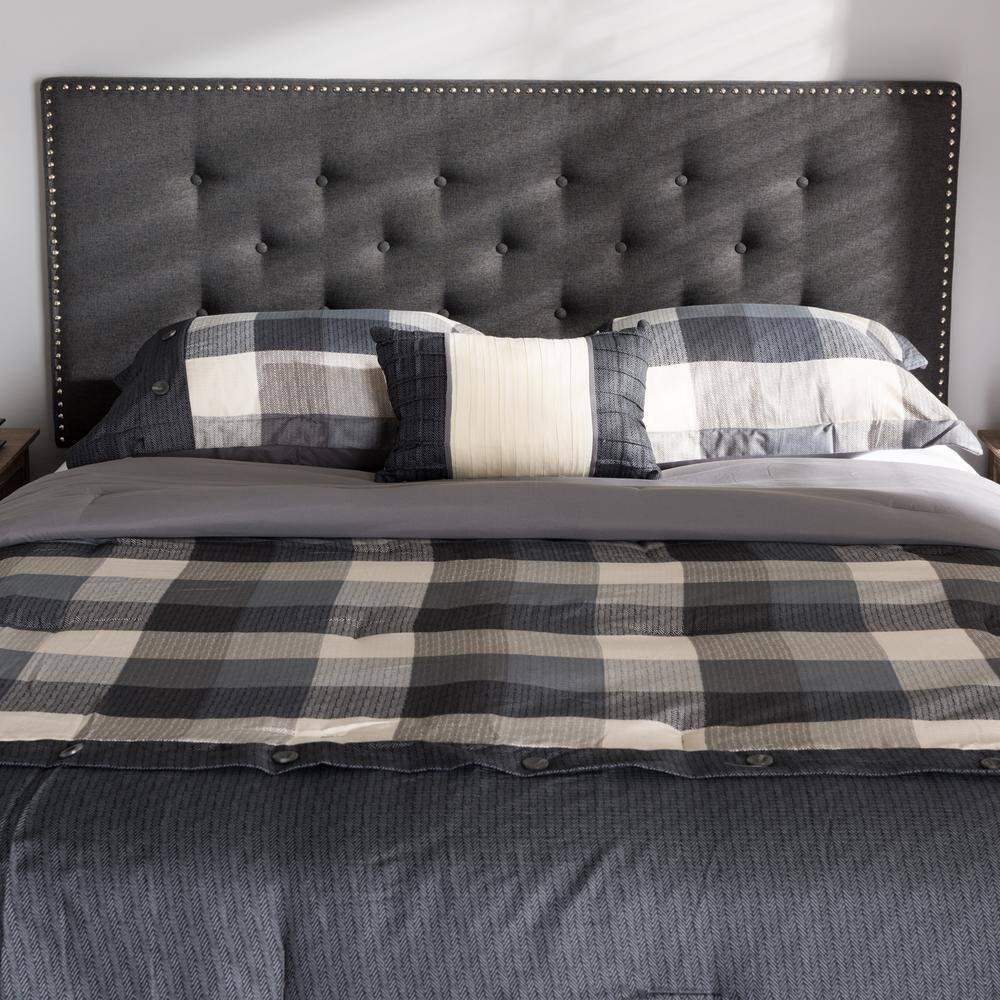 Queen Windsor Modern and Contemporary Fabric Headboard Dark Gray - Baxton Studio: Adjustable, Nailhead Trim
