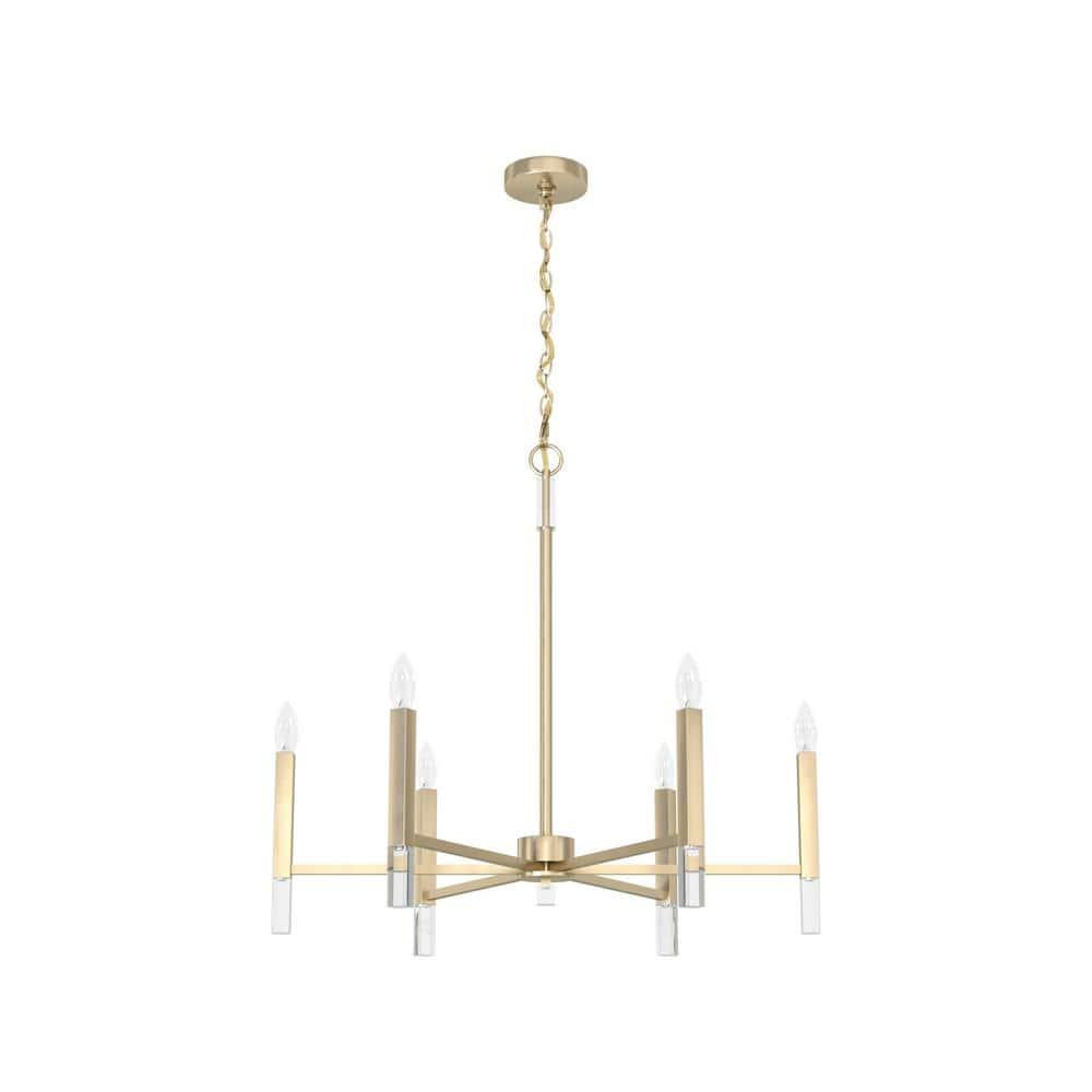 Hunter - Sunjai 6-light Alturas Gold, Large Chandelier, Dimmable, Formal Style, Candle Shaped, for Bedrooms, Kitchens, Dining, Living Rooms - 19519