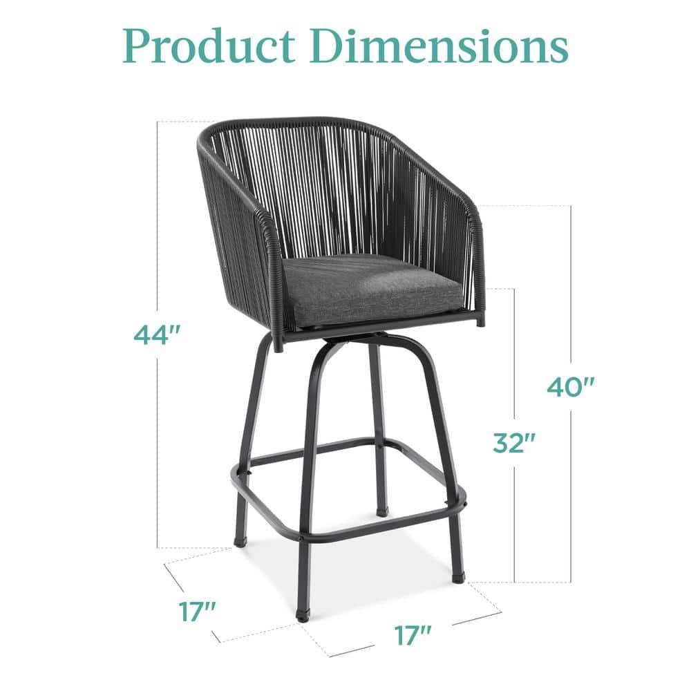 Best Choice Products Set of 2 Woven Wicker Swivel Barstools, Patio Bar Height Chairs w/ 360 Rotation - Black/Gray