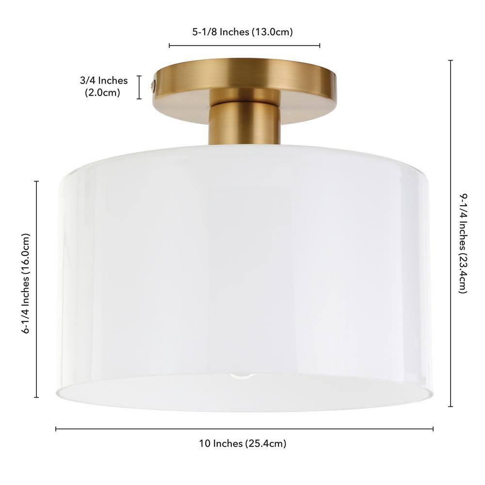 Henn&Hart 10" Brass Finish Metal/Glass Semi Flush Mount