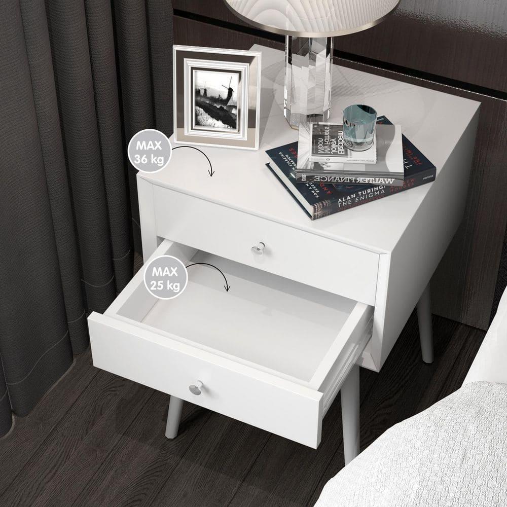 Tangkula Wooden Nightstand with 2 Storage Drawers Accent End Side Table for Bedroom&Living room White