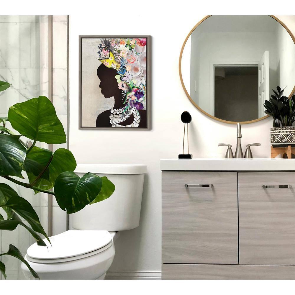 Kate and Laurel Sylvie Natural Woman Framed Canvas by Nikki Chu, 18x24, Gray