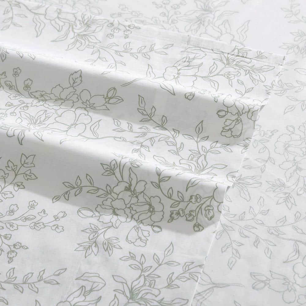 King Blue Cotton Percale Floral Deep Pocket Sheet Set