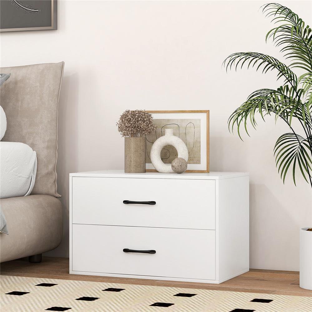 LOKO 2-Drawer Stackable Dresser, Lateral File Cabinet with Metal Handle, Horizontal Storage Cabinet with Anti-Topping Kits, Stacking Drawer Chest for Living Room, Study, Office (1, White)