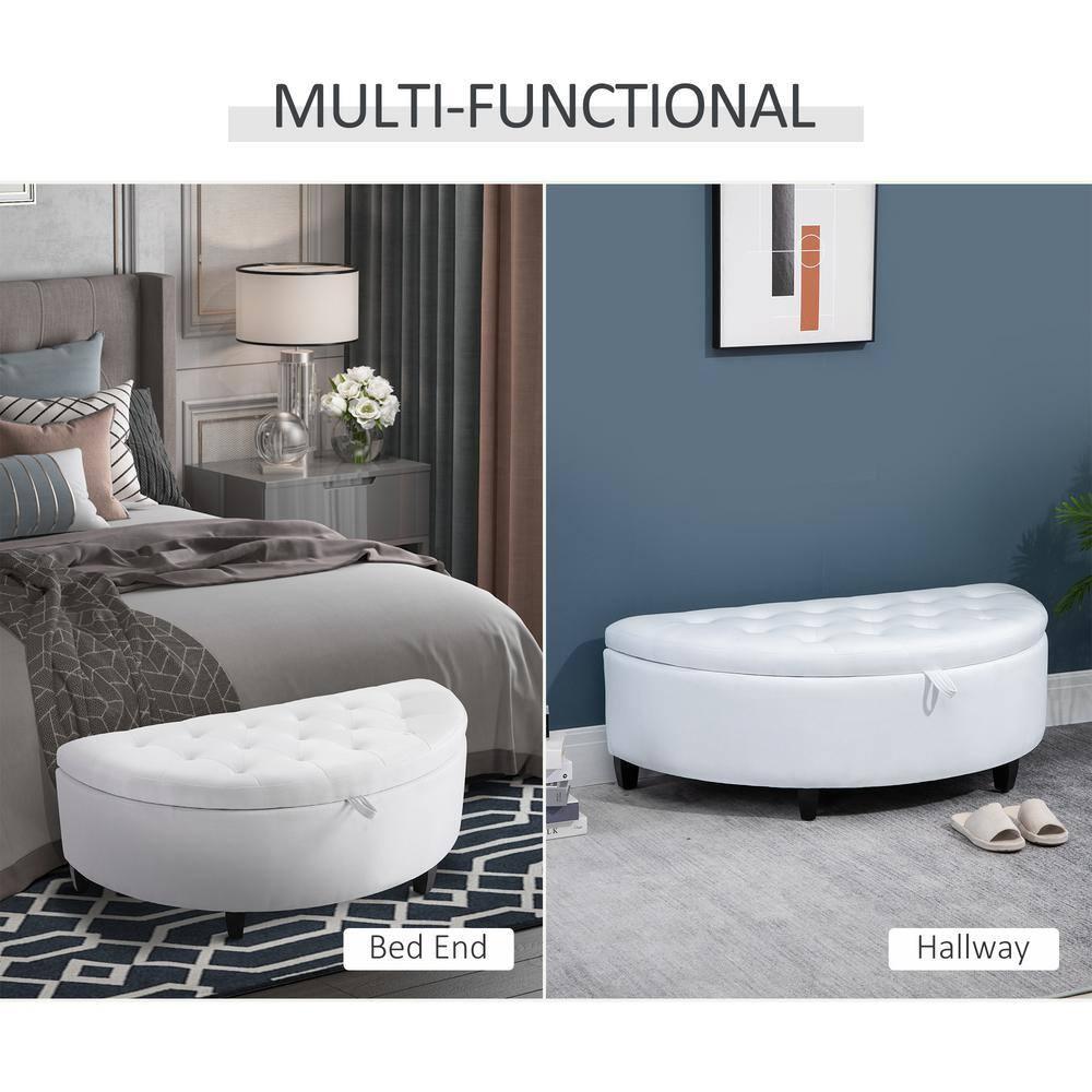 HOMCOM Half Moon Modern Luxurious Polyester Fabric Storage Ottoman Bench with Legs Lift Lid Thick Sponge Pad for Living Room, Entryway, Bedroom