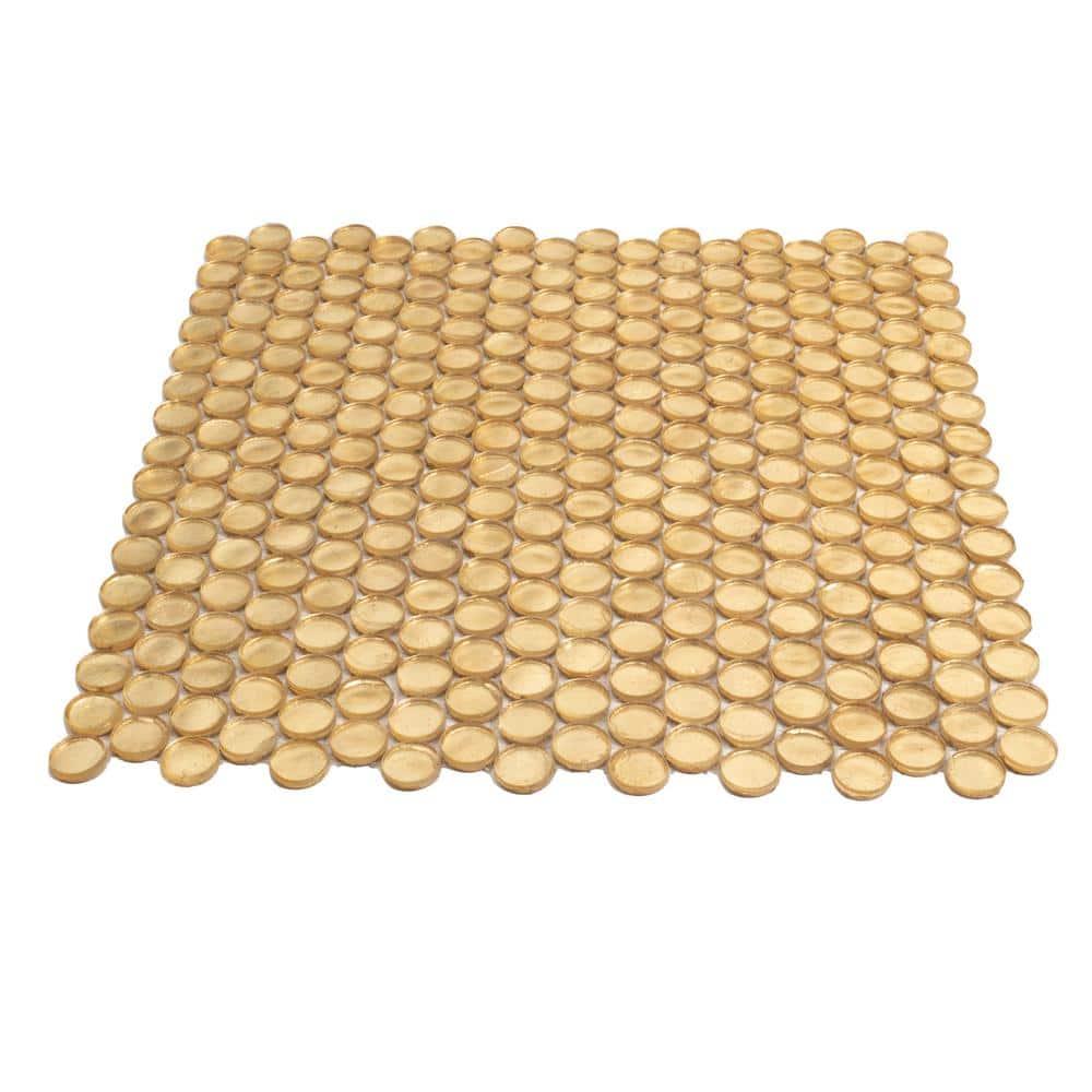 Apollo Tile   10 pack 12.2-in x 12.2-in Gold Penny Round Glass Mosaic Wall Tile (10.34 Sq ft/case)