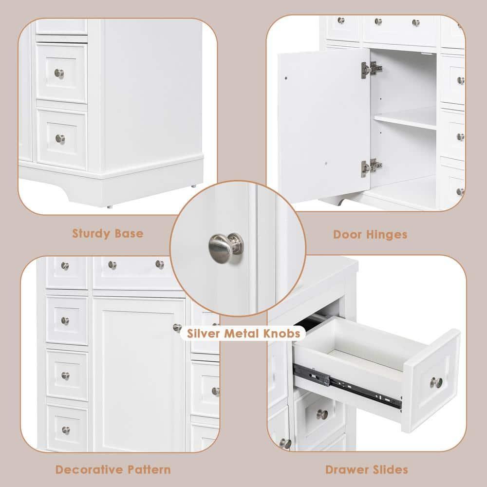 35.6 in. W x 17.9 in. D x 33.4 in. H Bath Vanity Cabinet without Top in White, Vanity Base with 1 Door and 6 Drawers