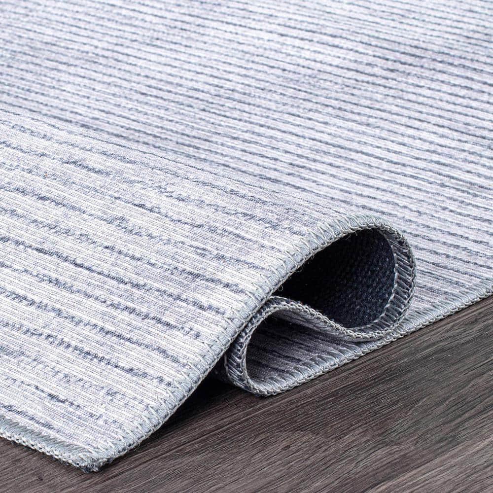 World Rug Gallery Contemporary Distressed Stripe Machine Washable 7'7"x9'6" Gray Indoor Area Rug:  Stain-Resistant Flat Pile