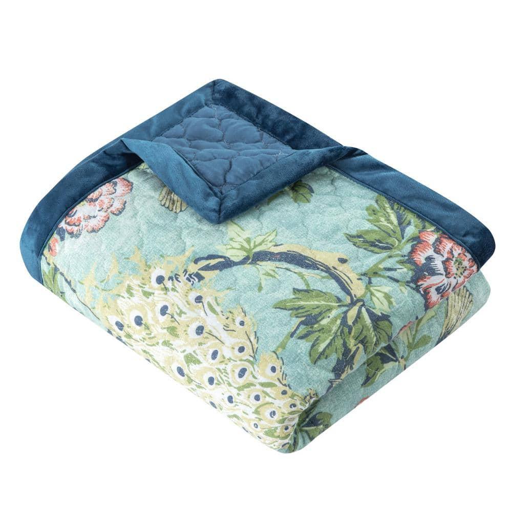 Greenland Home Fashions Pavona Peacock Velvet Binding Quilted Throw