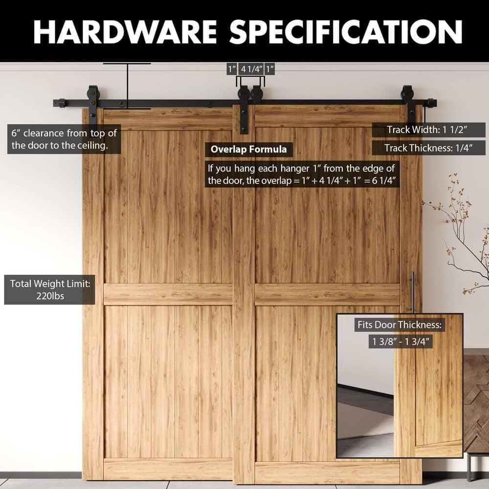 Homacer Black Rustic Single Track Bypass Sliding Barn Door Hardware Kit 6.6ft Black Rustic Carbon Steel Powder Coated Barn Door Hardware Kit