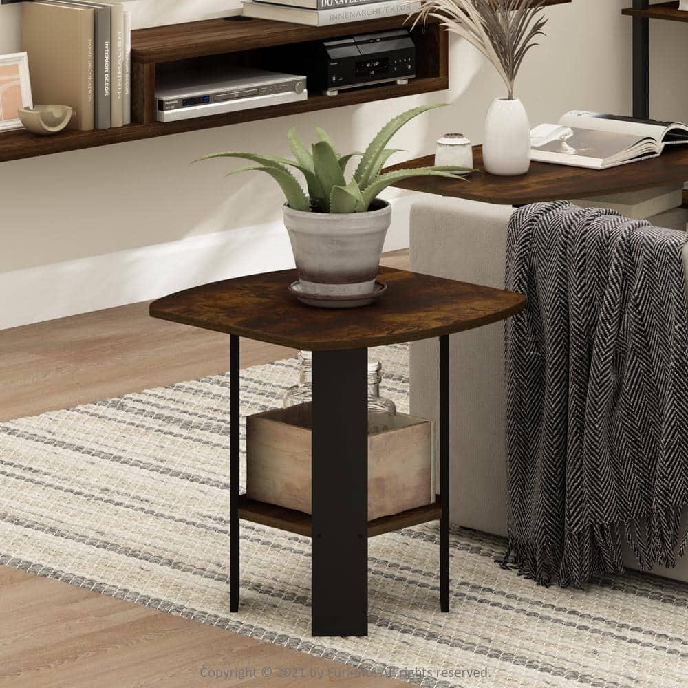 Furinno Industrial End Table Sofa Side Coffee Table with 2 Storage Shelf,Rustic Brown