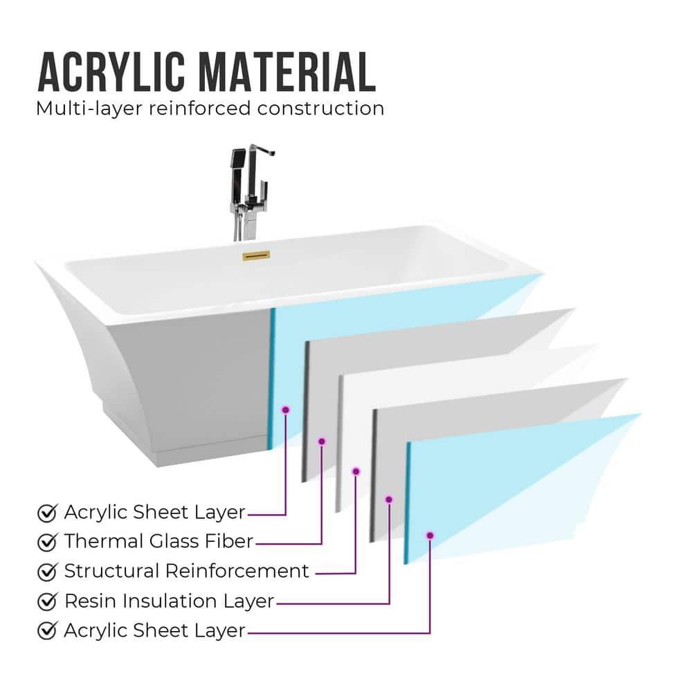 Vanity Art Orion 59'' x 30'' Freestanding Soaking Acrylic Bathtub VA6817-S-TG