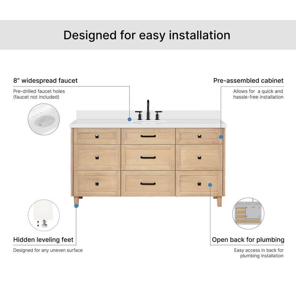 Ariel Bath Ariel Monrow 67 Inch Single Oval Sink Bathroom Vanity With Pure White Quartz Countertop