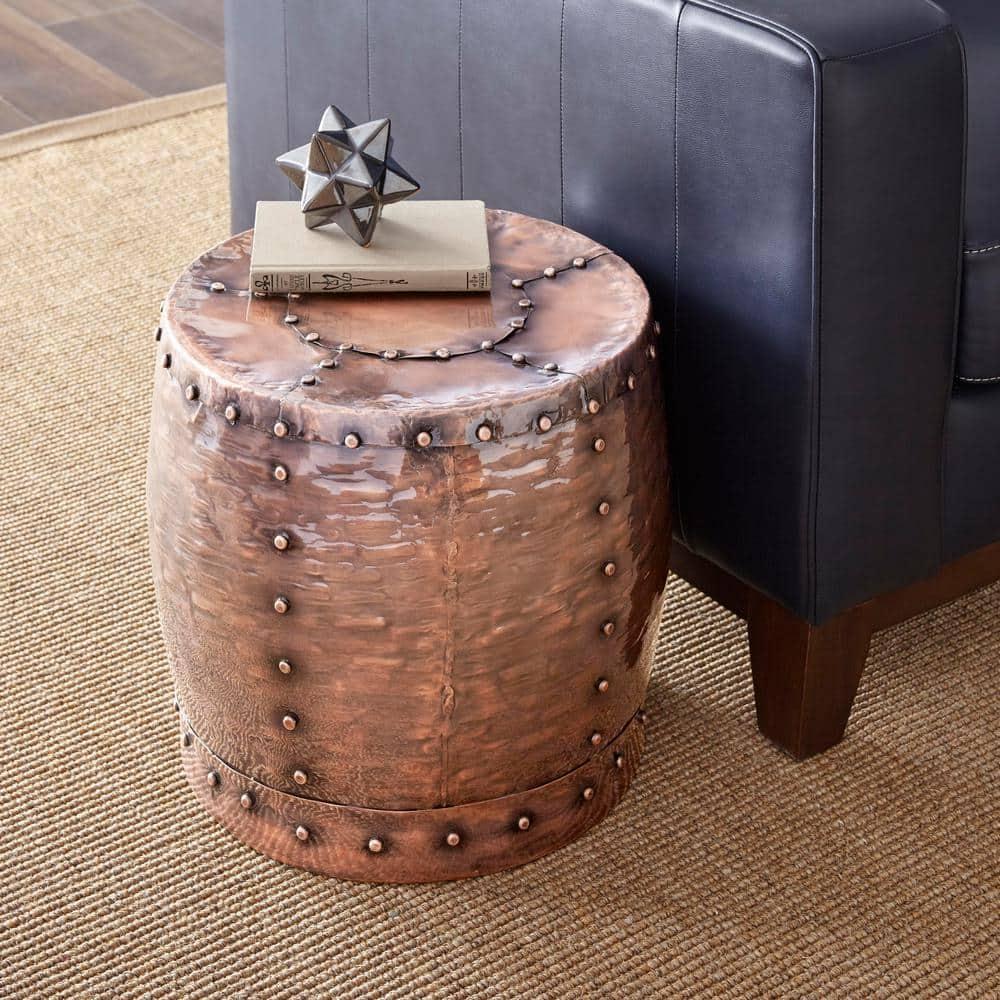 Steve Silver Cooper 16" Round Metal End Table, Antique Copper