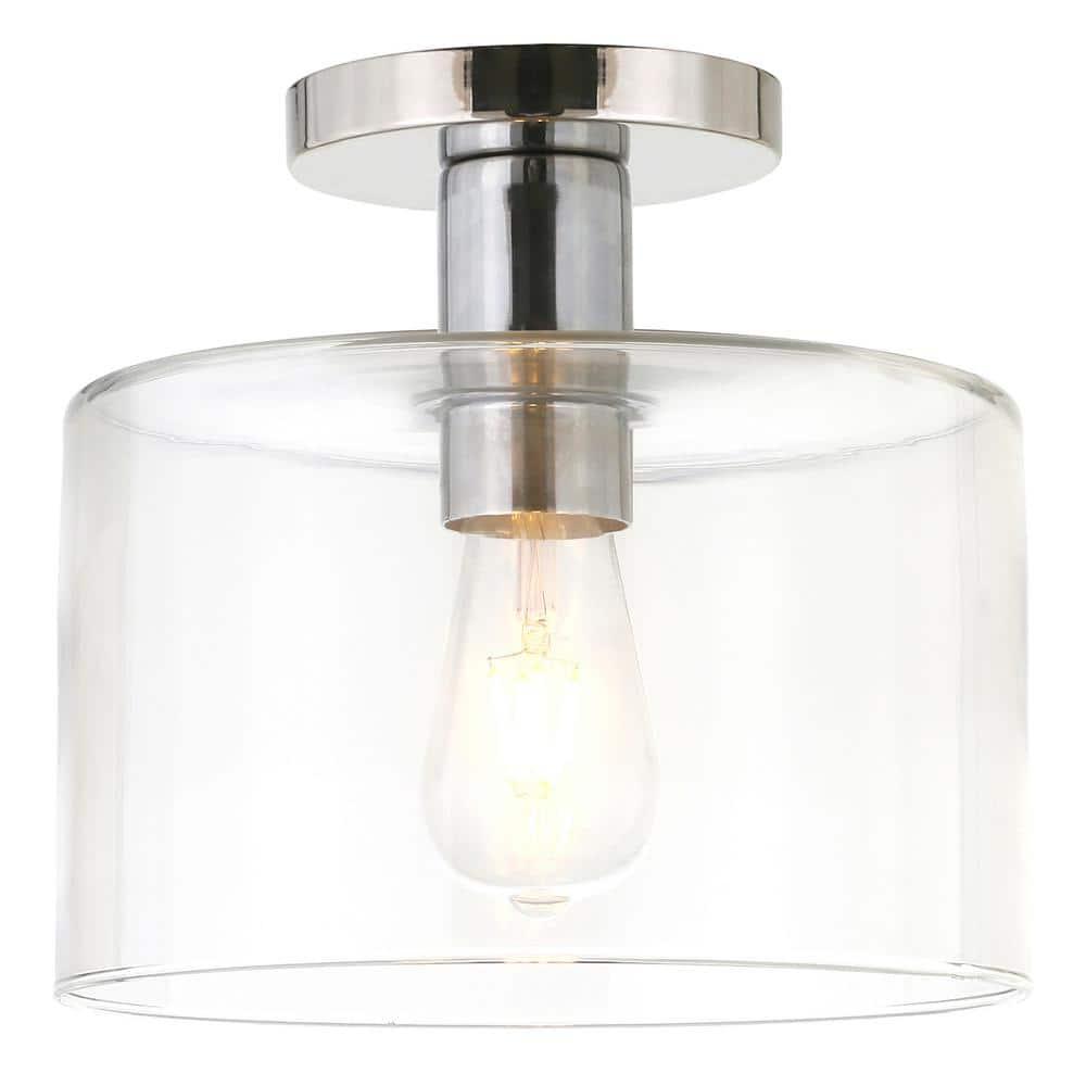 Evelyn&Zoe 10" Polished Nickel Finish Metal/Glass Semi Flush Mount