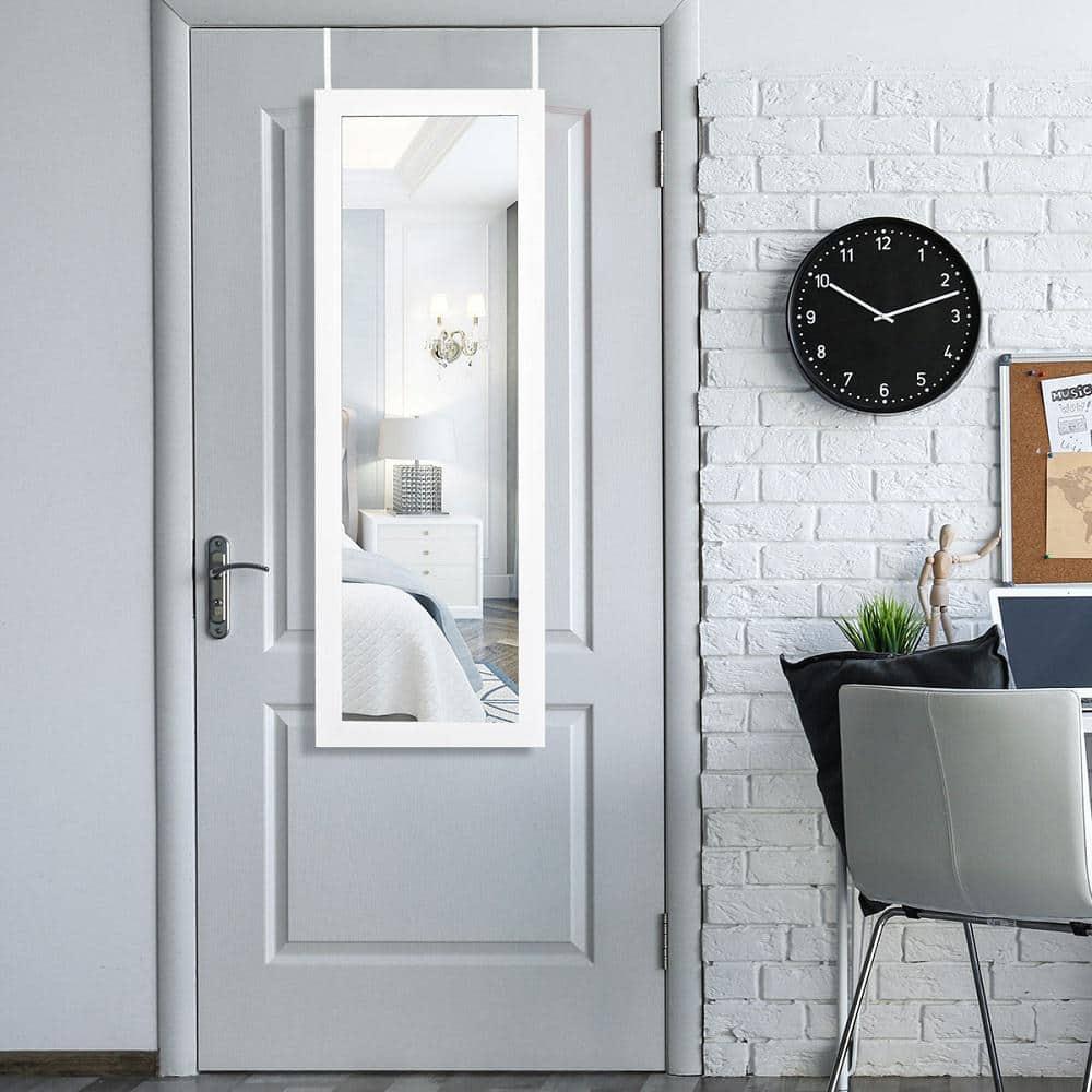 Costway Wall Door Mounted Mirrored Jewelry Cabinet Storage Organizer White