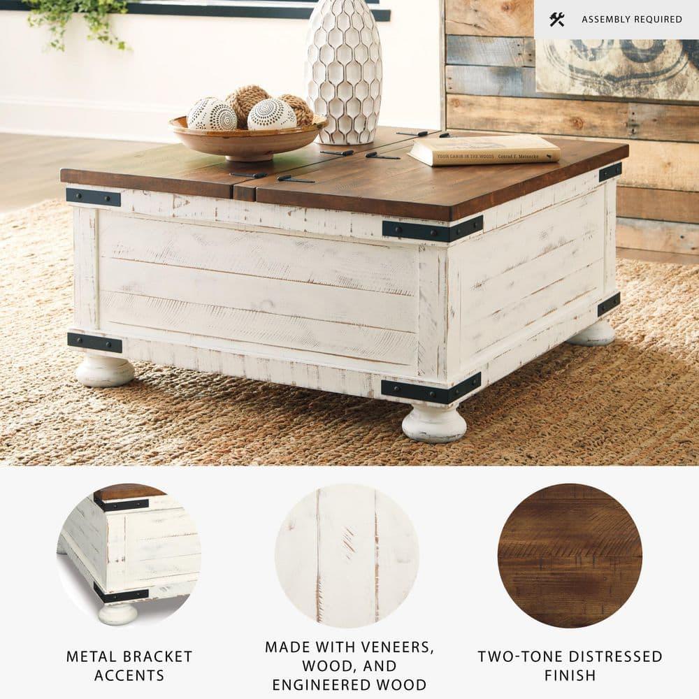 Wystfield Cocktail Table with Storage White/Brown - Signature Design by Ashley: Rectangular Lift-Top, Distressed Two-Tone Finish