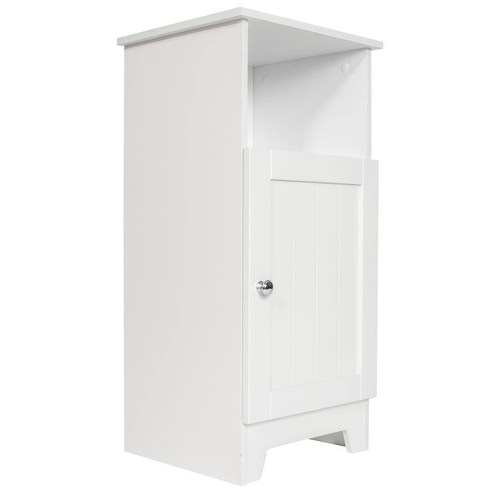 Redmon Freestanding Single Door Beadboard Floor Cabinet, Multi Room, Small Bathroom Storage, 13.25 Inch Width x 11.75 Inch Depth x 27.75 Inch Height, White Enamel Finish