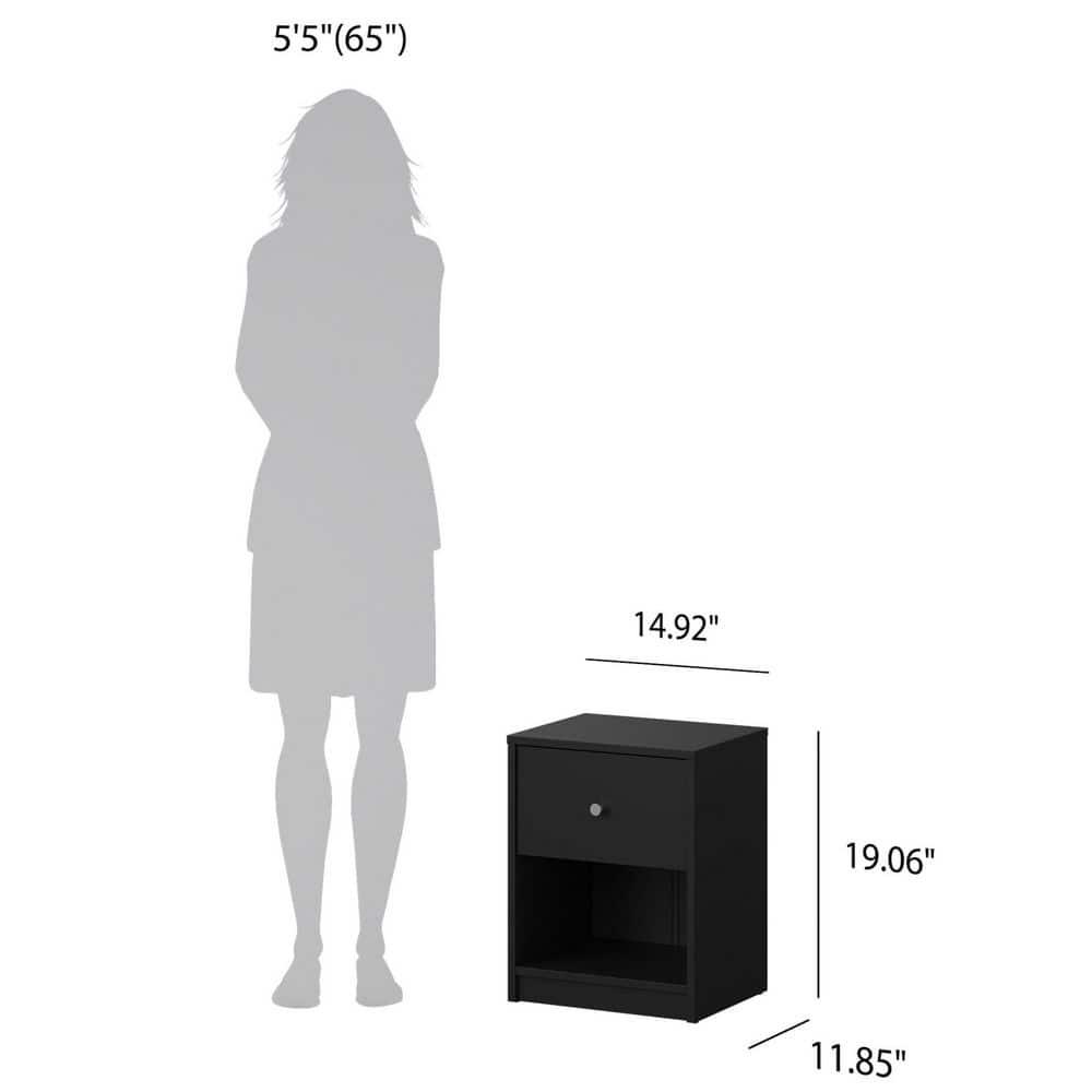 Tvilum Studio 1 Drawer and 1 Shelf Bedroom Nightstand for Adults, Black