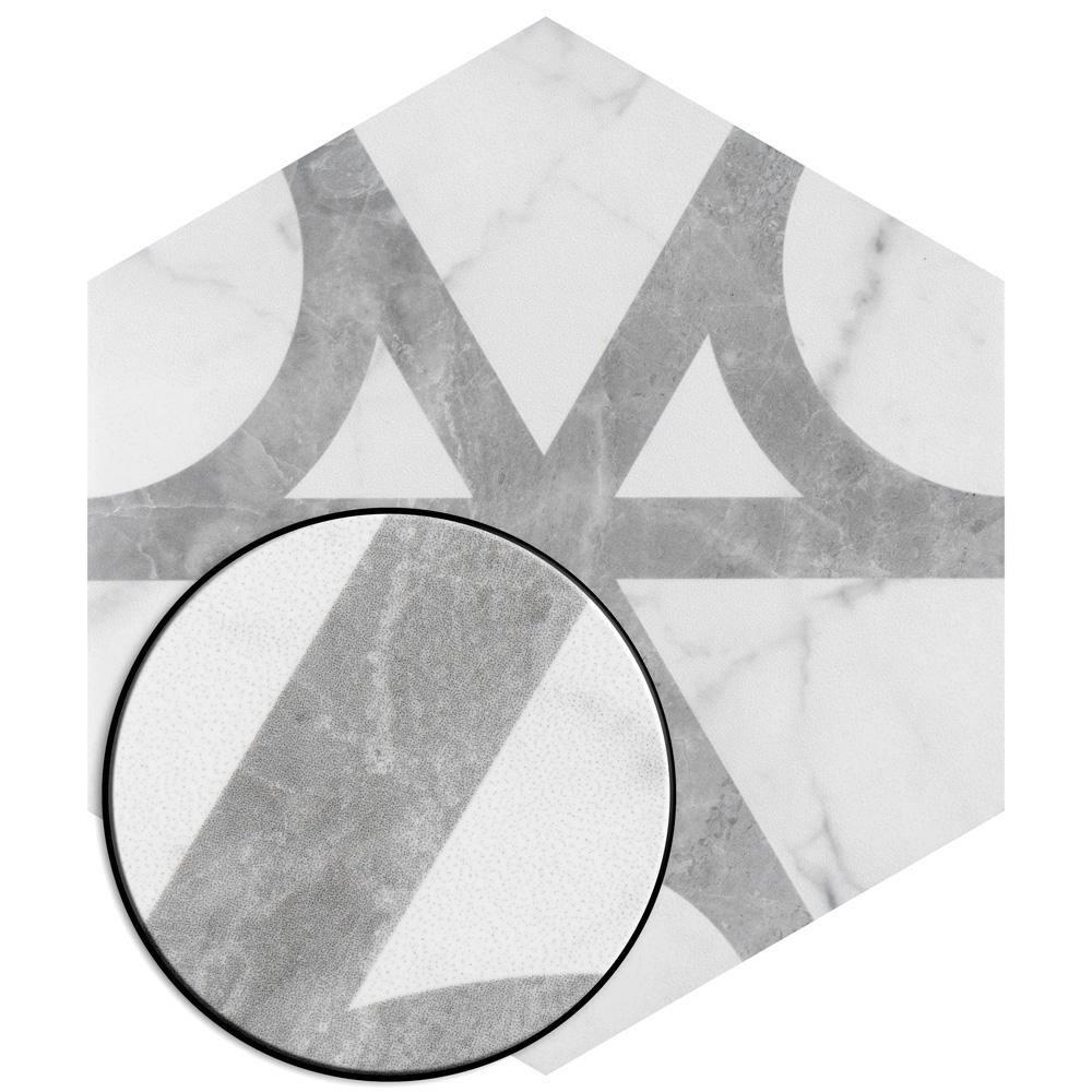 Carra Carrara Elegance 7"x8" Grey and White Matte Hexagon Porcelain Tile