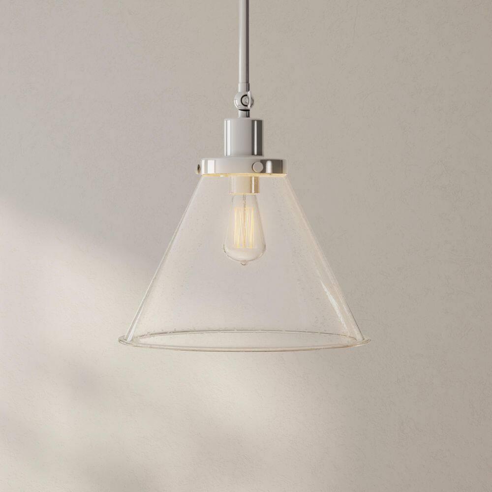 Progress Lighting Hinton 1-Light Industrial Pendant, Brushed Nickel, Seeded Glass Shade