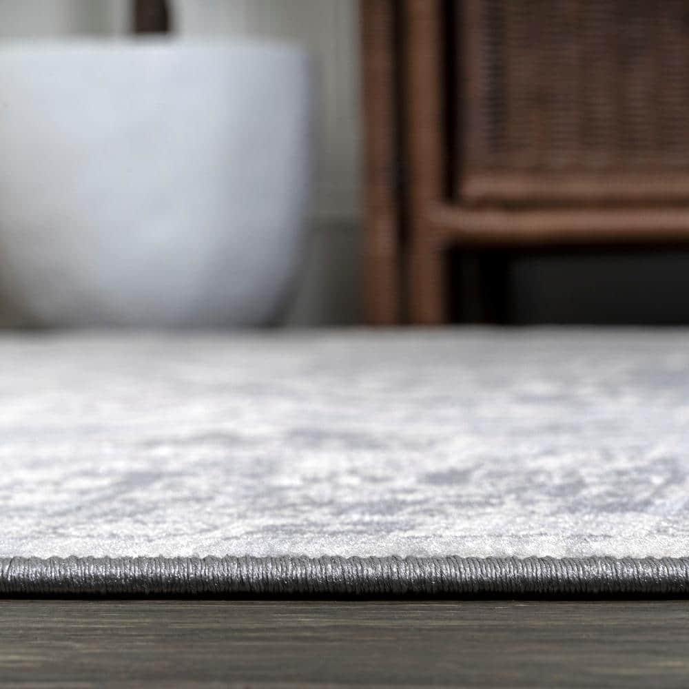 6' Square Modern Persian Vintage Medallion Area Rug, Light Gray - JONATHAN Y