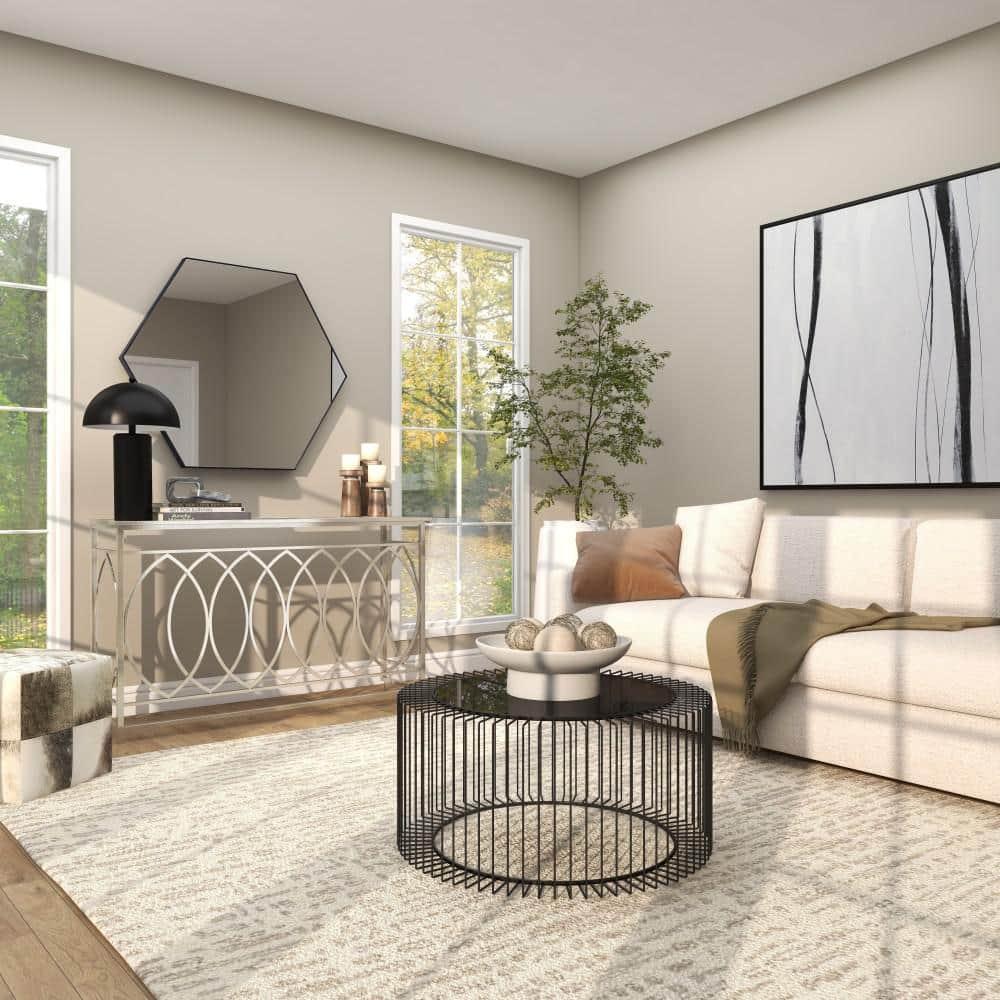 Mercer41 Metal Geometric Living Room Console Table with Mirrored Glass Top
