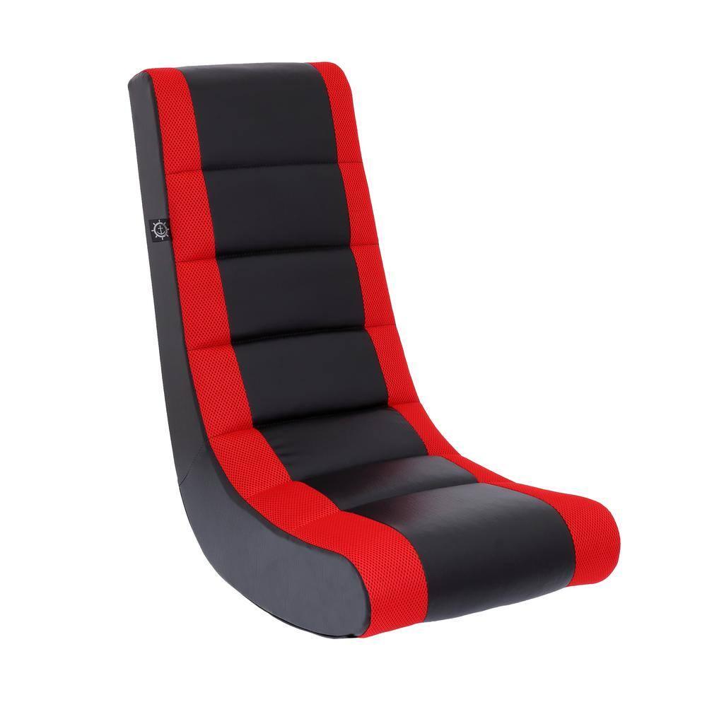 Video Rocker Gaming Chair Black/Red - The Crew Furniture: Ergonomic Floor Seat, Padded for Comfort, No Assembly Required