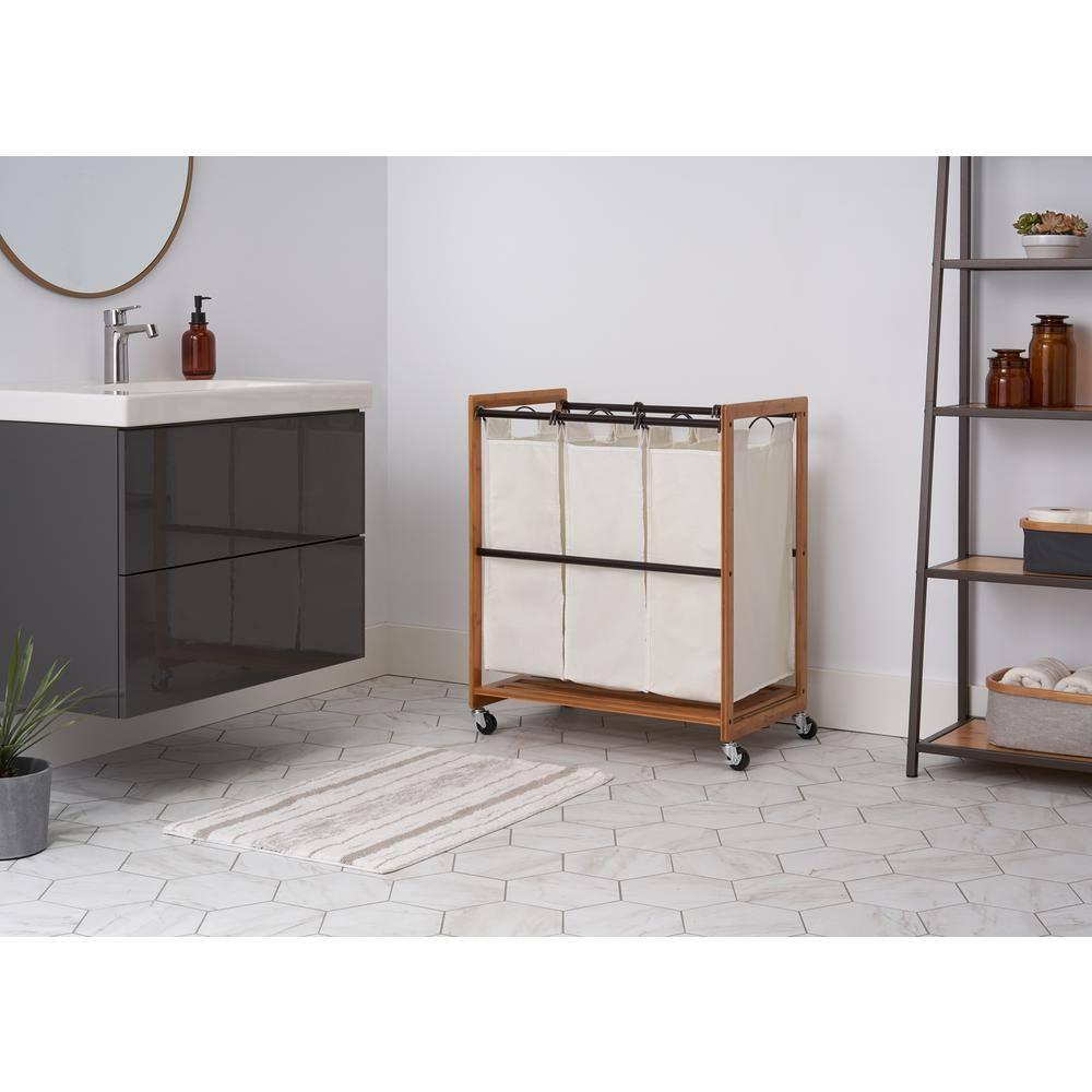 Trinity TRINITY EcoStorage 3-Bag Rolling Bamboo Laundry Cart w/ Poles