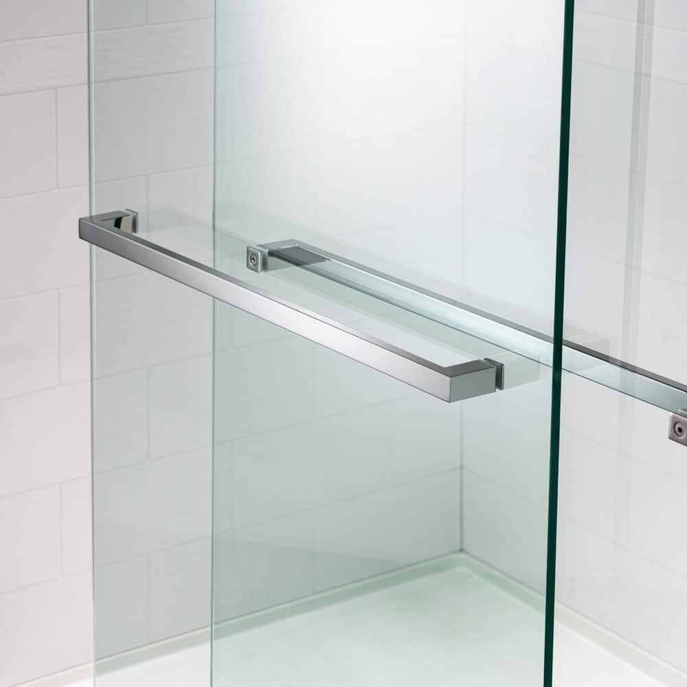 WoodBridge Frameless Single Sliding Shower Doors, 56-60" W X 62" H With 5/16" Clear Tempered Glass And Explosion-Proof Film MSDF6062-B