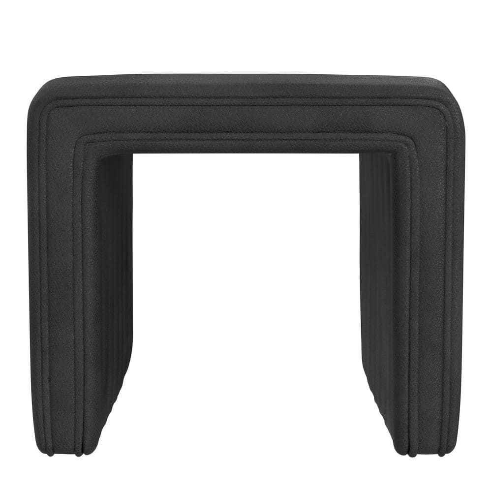 HomePop Modern Channel Faux Leather Ottoman Black: Upholstered Square Bench, No Assembly Required