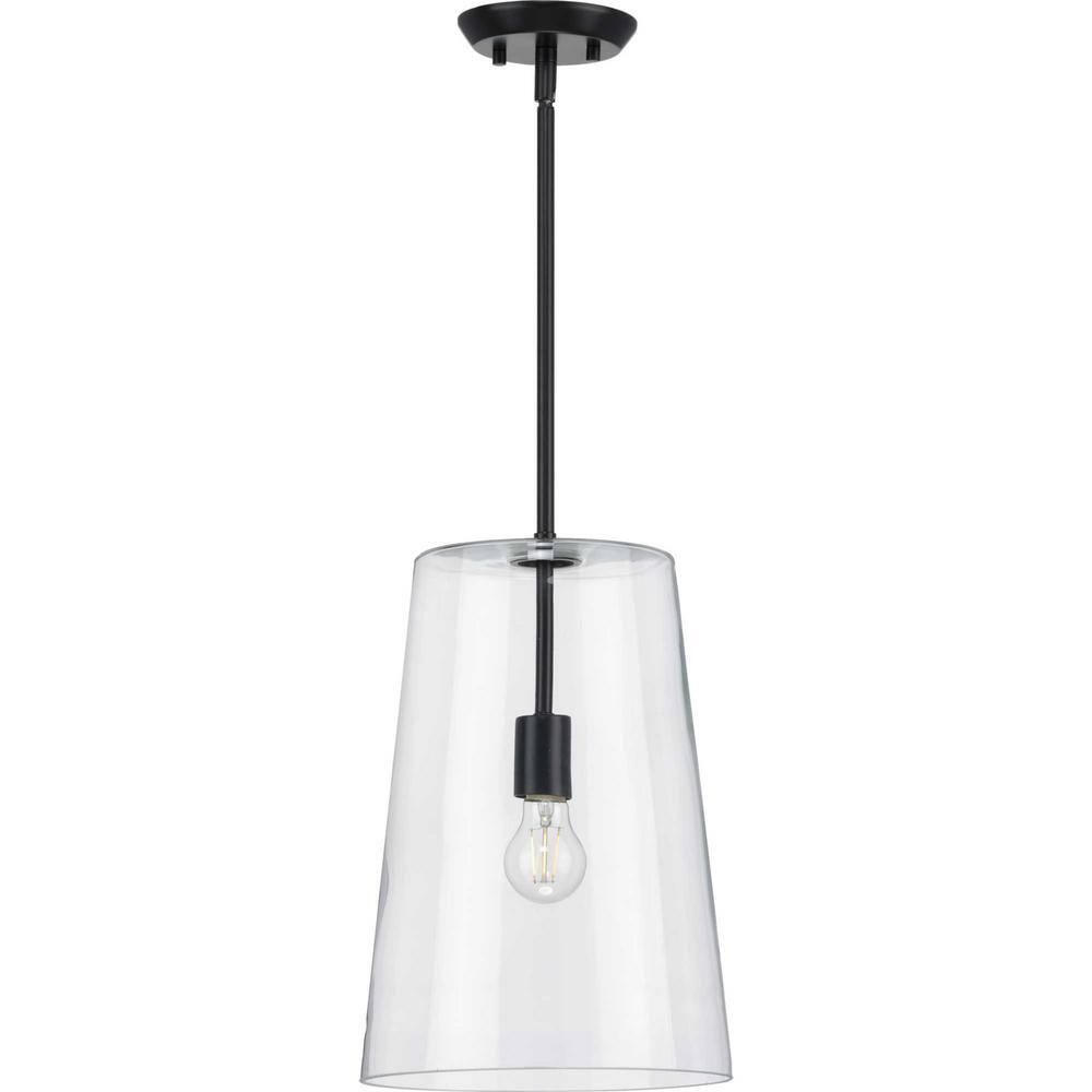 Progress Lighting Clarion 1-Light Pendant, Matte Black, Clear Glass Shade