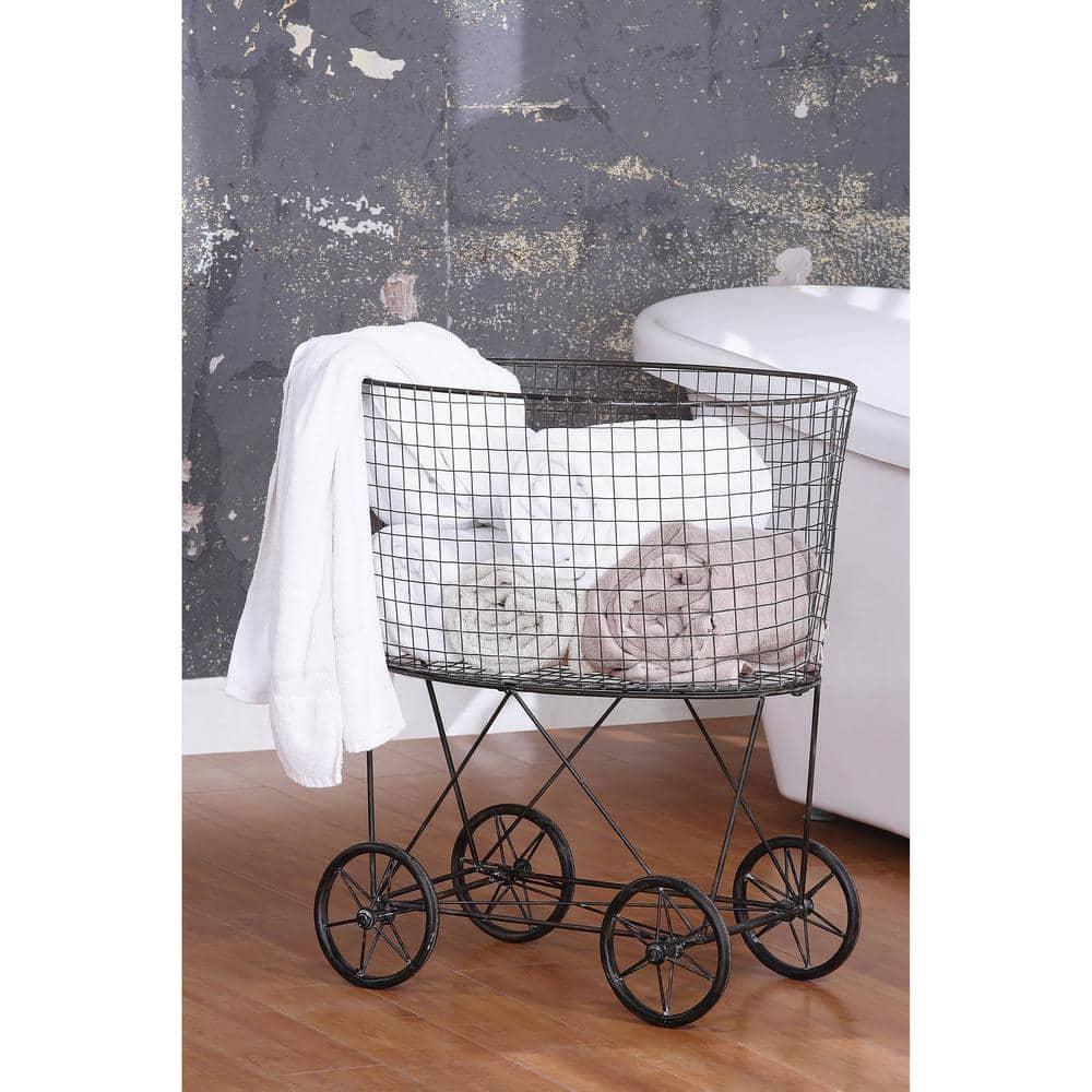 Metal Vintage Laundry Basket with Wheels - Storied Home: Garment Storage, Multipurpose Basket