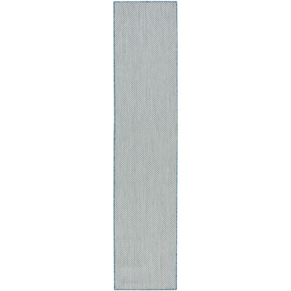 Nourison 2'2" x 8' Courtyard Modern Easy Care Flatweave Indoor Outdoor Runner Rug Ivory/Aqua