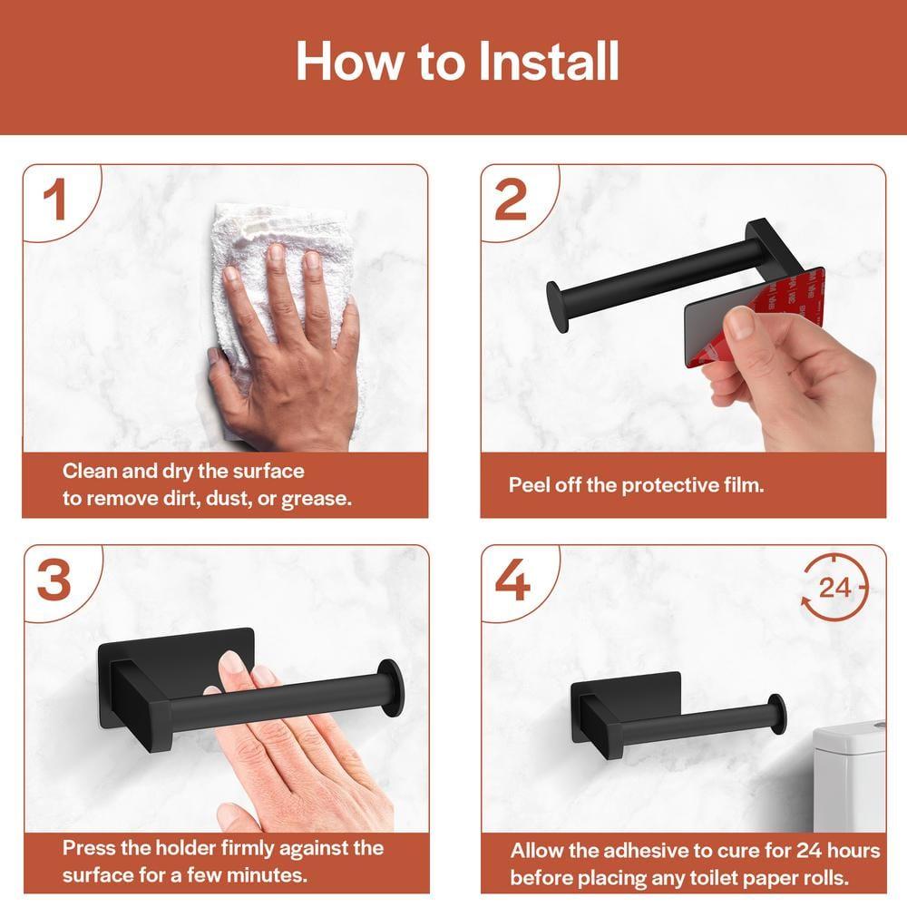 Empava EMPV-BAS11-EU Self-Adhesive, Stainless Steel, Single Post Wall Mounted Toilet Paper Roll Holder, Stand no Drilling, in Matte Black