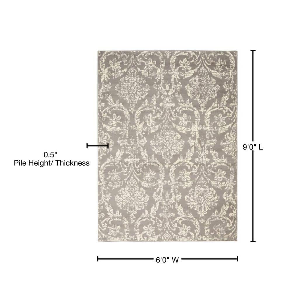 Nourison Jubilant 6' x 9' Grey Area Rug Farmhouse Vintage Damask by Nourison