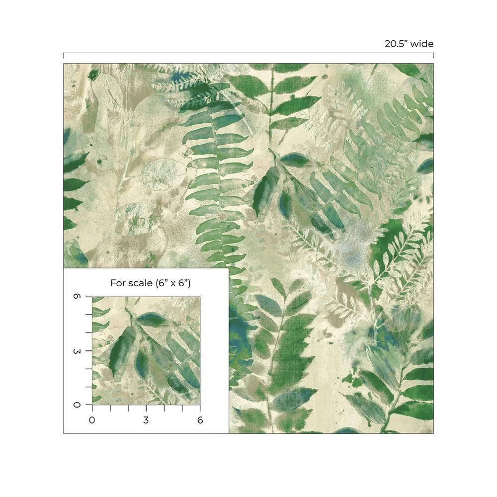 Surface Style - Peel and Stick Wallpaper, Botanical Wallpaper for Bedroom, Powder Room, Kitchen, Self Adhesive, Vinyl, 30.75 Sq Ft Coverage (Fern Memory Collection, Clover)