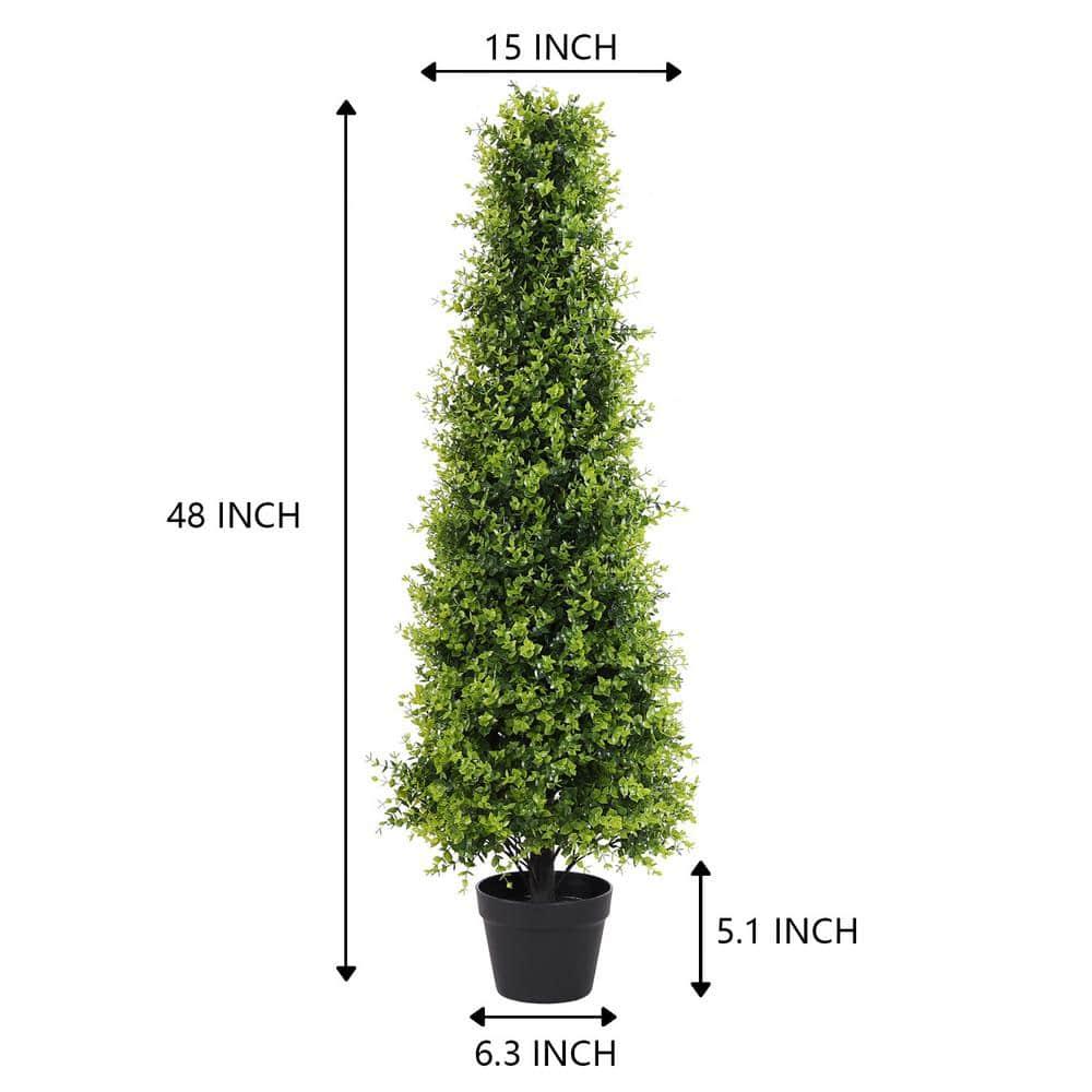 4ft Artificial Boxwood Topiary Trees, Set of 2 – UV Resistant Faux Evergreen Shrubs and Bushes for Outdoor Planters, Realistic Fake Plants for Front Porch Outside Patio Yard, 4 Foot Tall