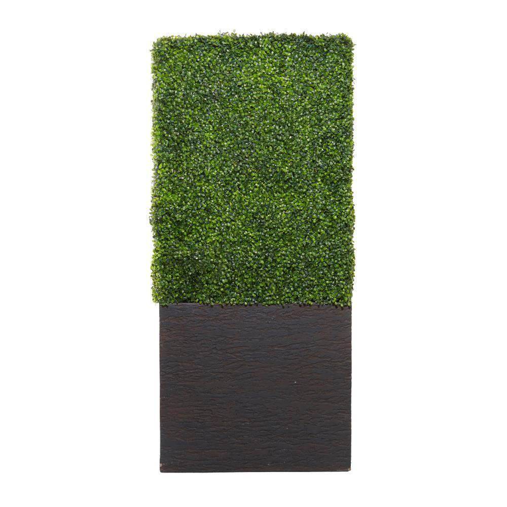 DecMode 66" Tall Boxwood Hedge Artificial Topiary in Realistic Leaves and Black Cement Planter Box
