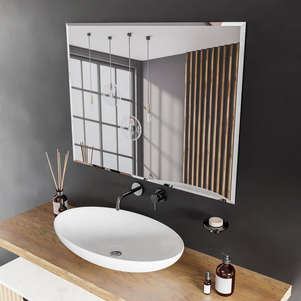 36"X48" inch Clear Rectangle Beveled Polish Frameless Wall Mirror with Hooks