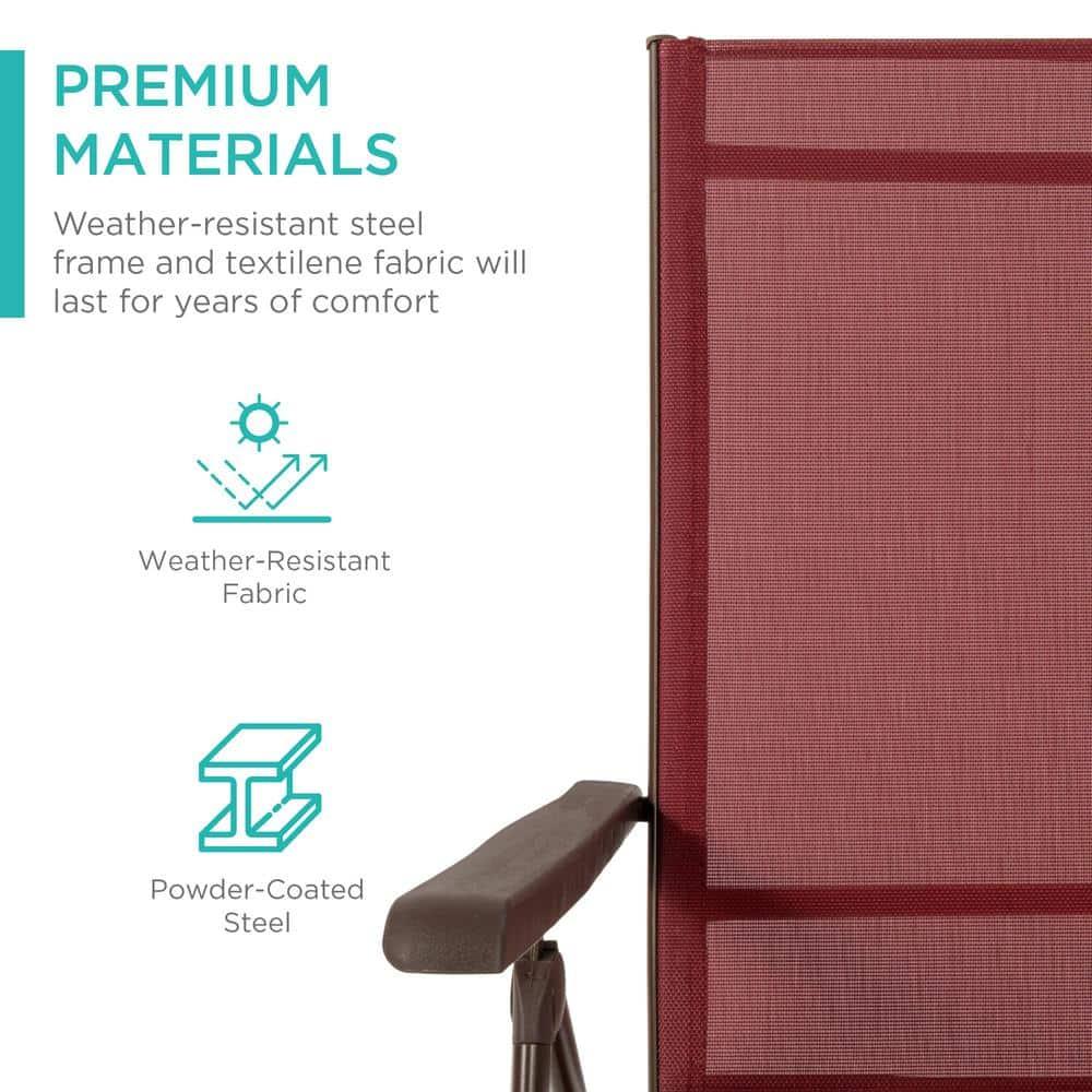 Best Choice Products Set of 2 Outdoor Patio Chaise Lounge Chair Adjustable Folding Pool Lounger w/ Steel Frame - Red