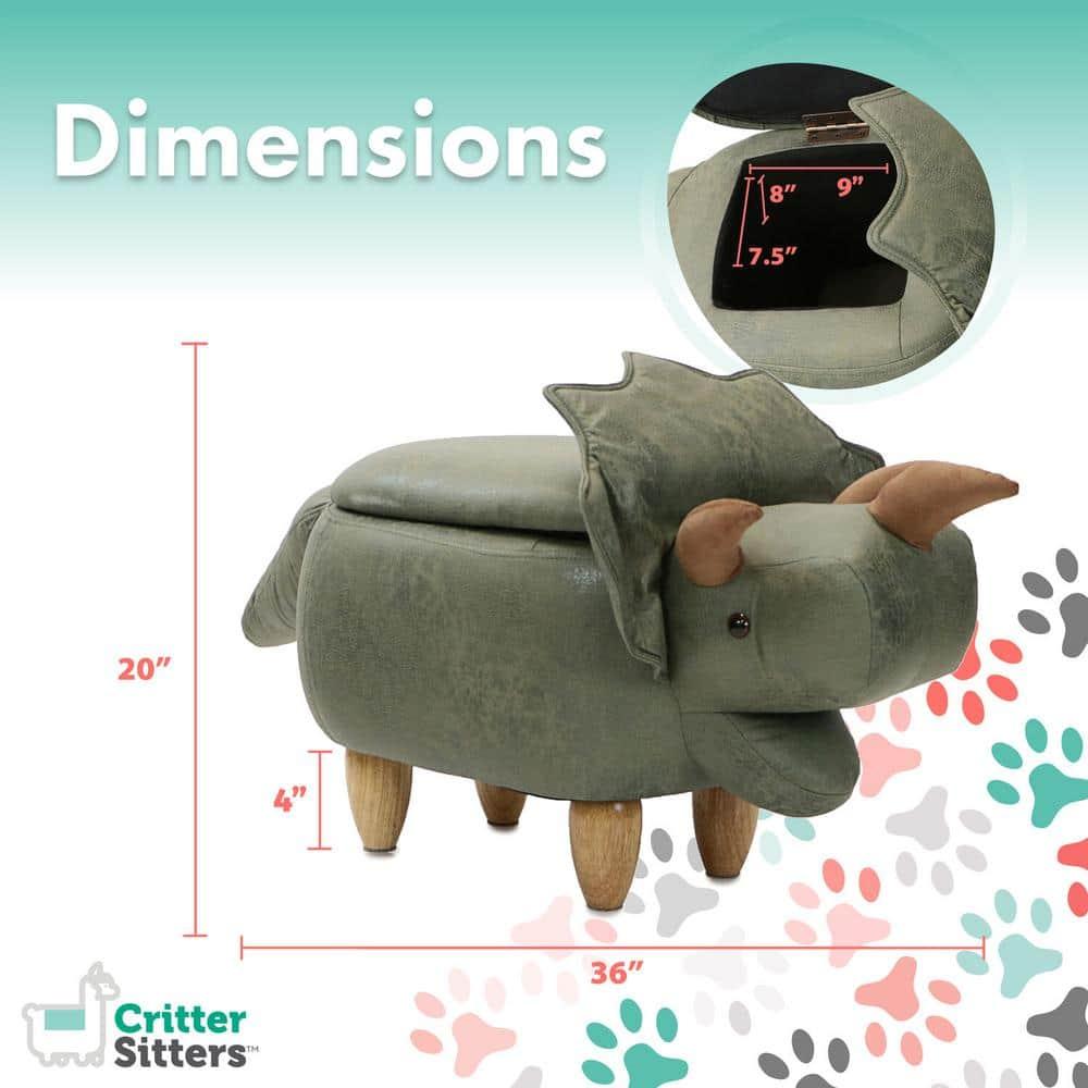 Critter Sitters Critter Sitters 15-In. Seat Height Green Triceratops Dinosaur Animal Shape Storage Ottoman Stool