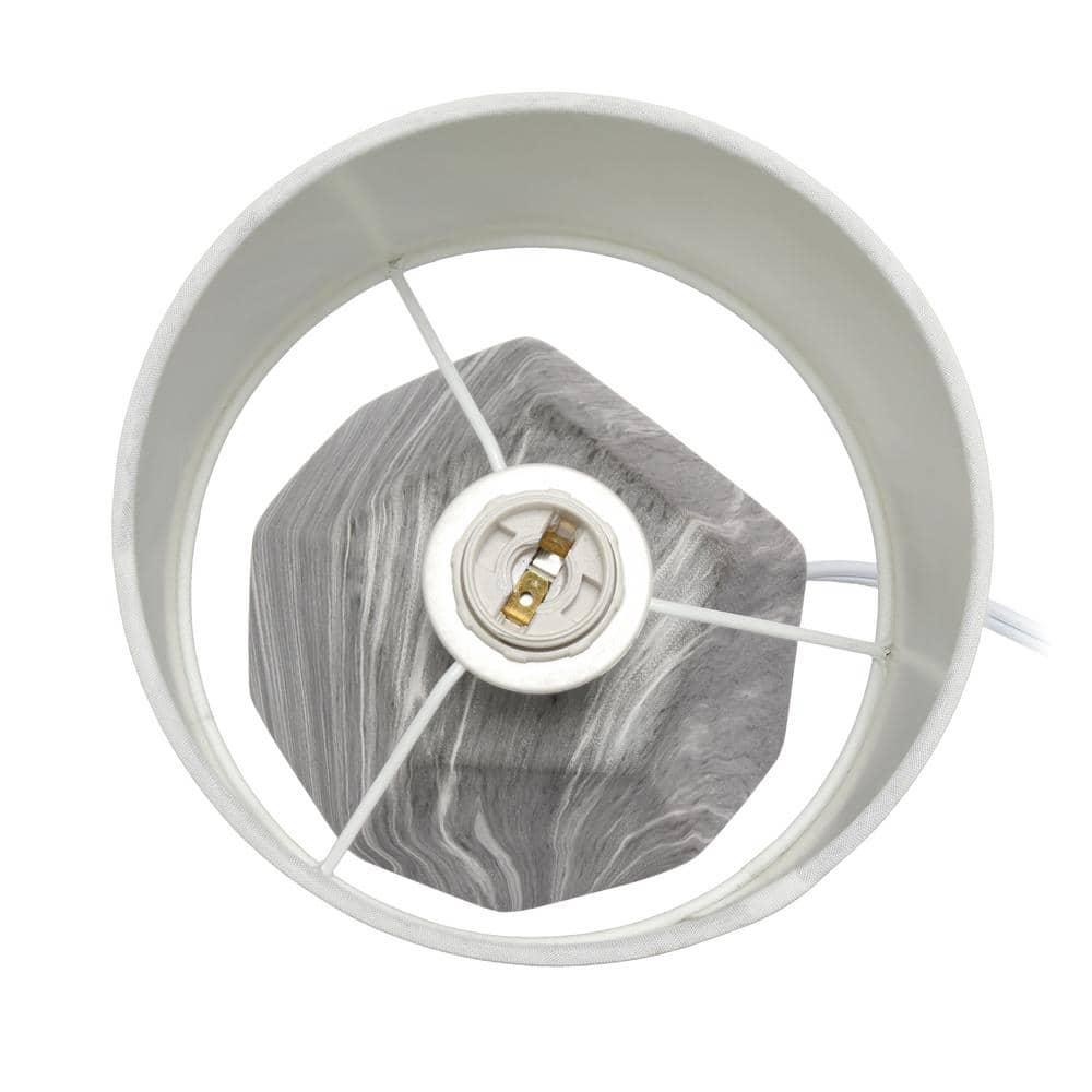 Simple Designs Round Prism Mini Table Lamp with Matching Fabric Shade Gray/White : Ceramic Base, ETL Listed, No Assembly Required