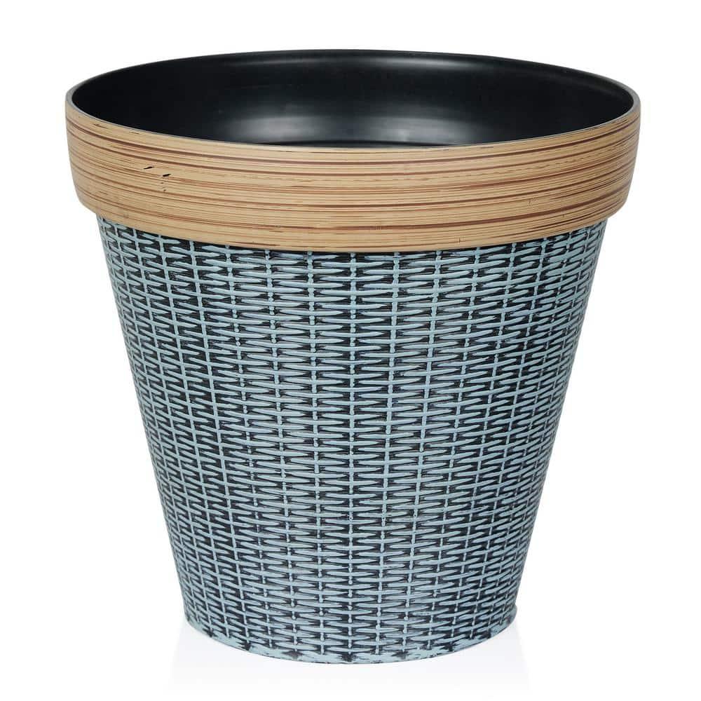 Alpine Corporation Large Woven Style Indoor Outdoor Planter with Drainage Hole Gray/Tan 12"x12"x12"