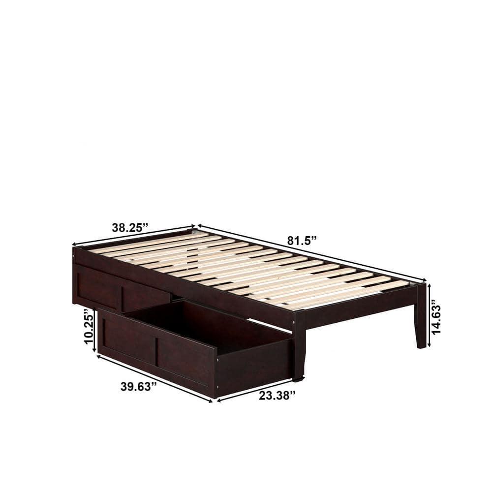 Twin XL Colorado Bed with 2 Drawers Espresso - AFI: Wood Frame, No Box Spring Needed, Storage Solution