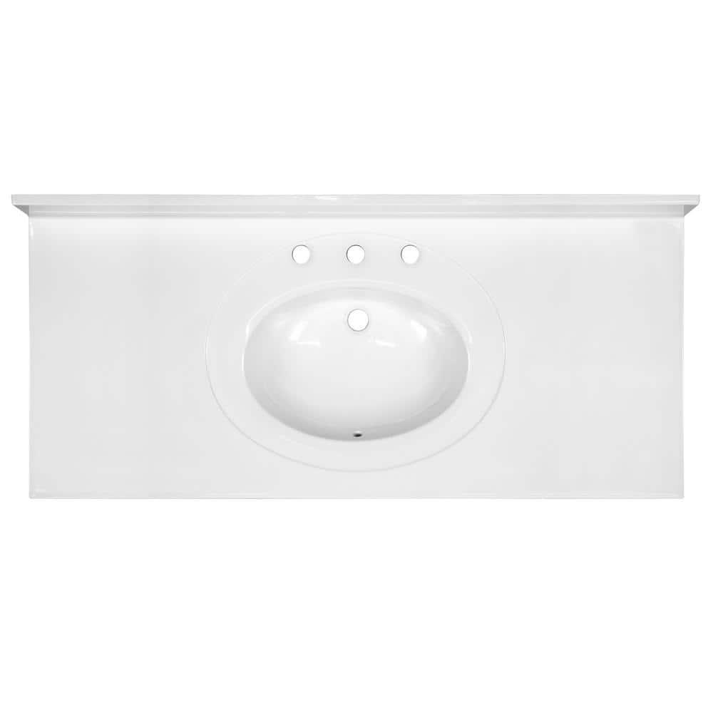 Cultured Marble Widespread Vanity Top – 49-Inch Single Bowl Sink 8-Inch Widespread with Integrated Backsplash – Reinforced Packaging – Solid White, Design House, 586388