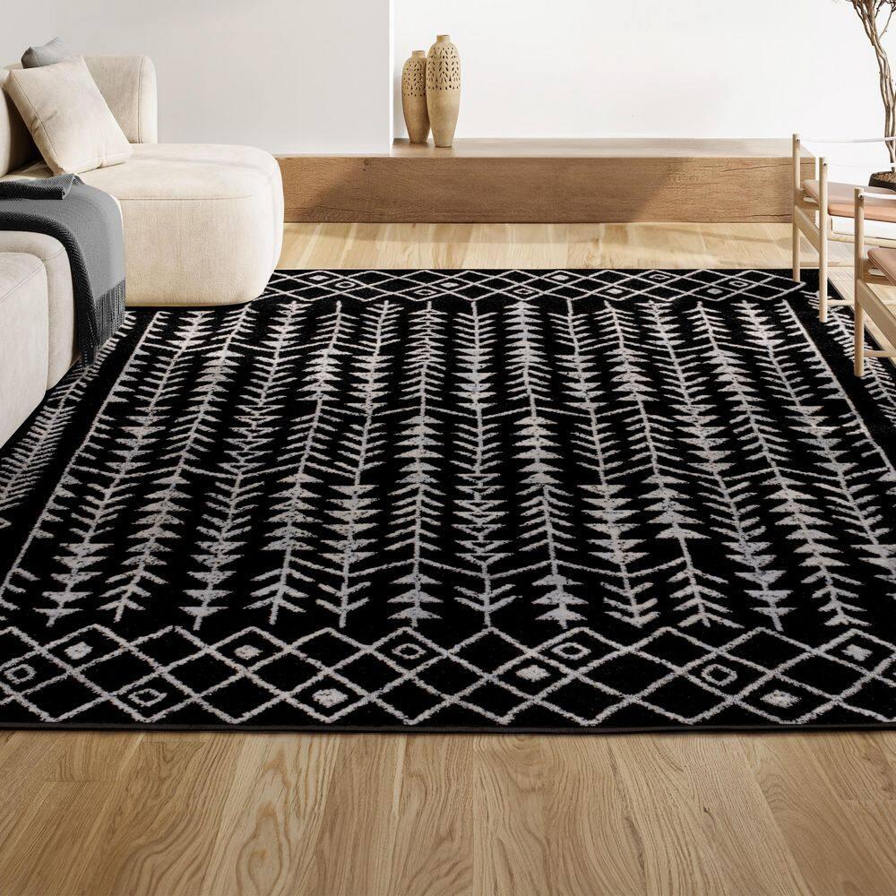 JONATHAN Y Ziri Moroccan Geometric Black/Cream 3 ft. x 5 ft. Area Rug